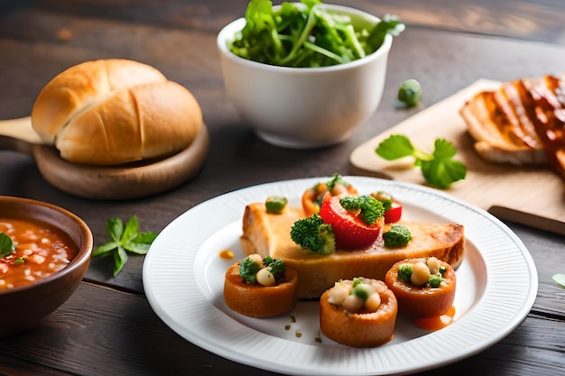 その上に食べ物のプレートが付いた食べ物のプレート