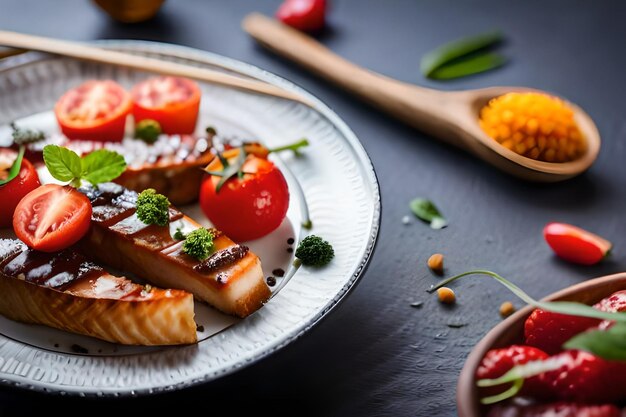 Photo a plate of food with a plate of food that says'the best food '