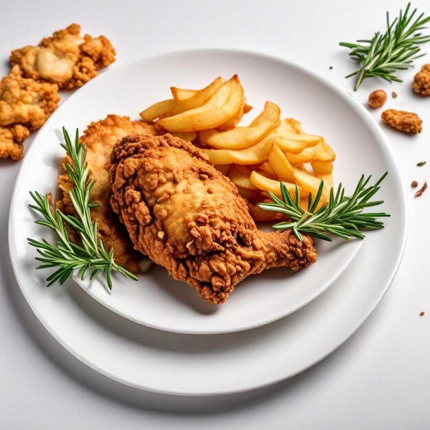 Photo a plate of food with a plate of food that says chicken and french fries