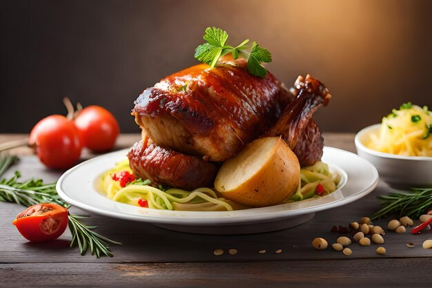 a plate of food with a plate of food that says'nourish'on it