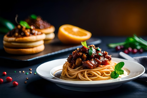 Photo a plate of food with a plate of food with a plate of food on it