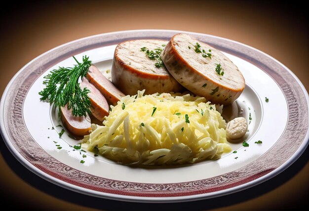 Photo a plate of food with a plate of food with a plate of food on it.