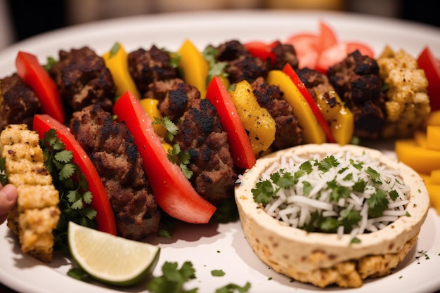 A plate of food with a plate of food with a plate of food on it.