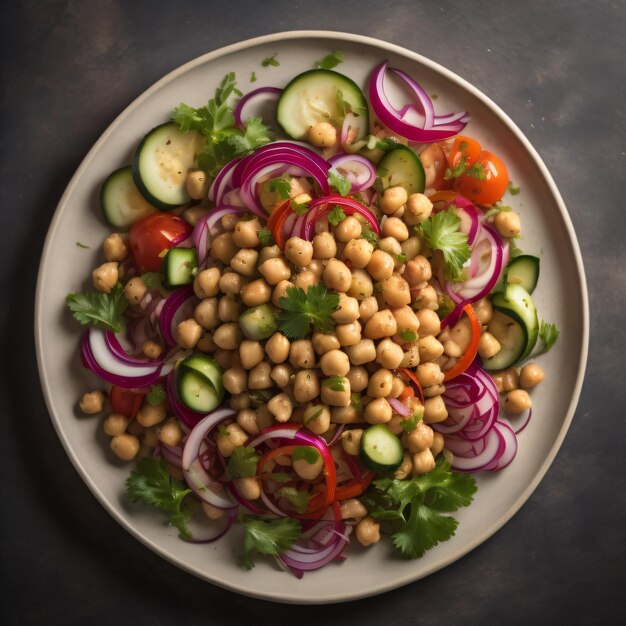 A plate of food with a plate of vegetables on it