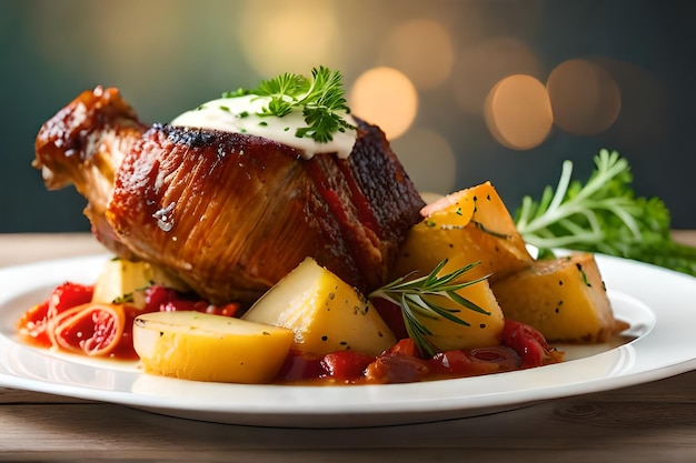 a plate of food with potatoes and carrots on it