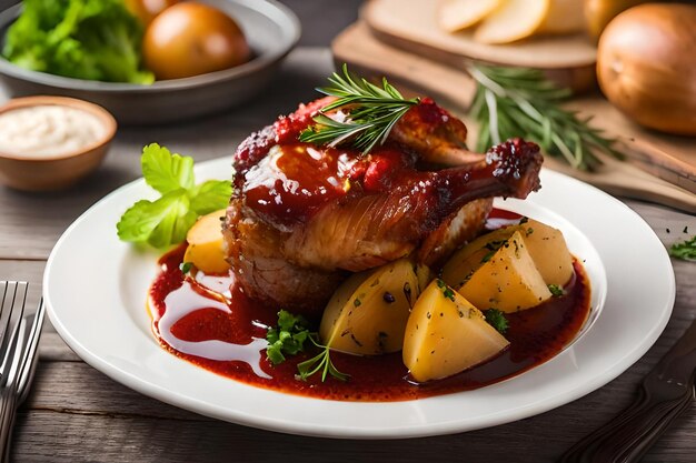 a plate of food with potatoes and vegetables on it