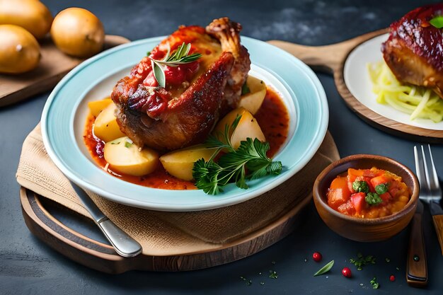 Photo a plate of food with potatoes and vegetables