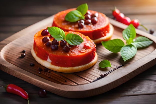 A plate of food with a red berry on it