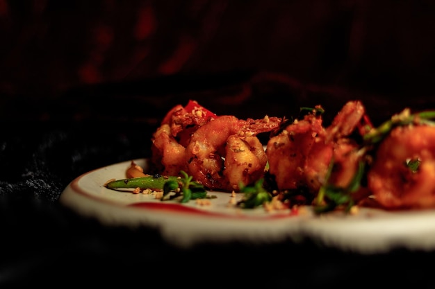 A plate of food with a red border