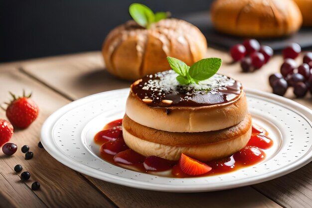 赤いソースとパセリをふりかけた食べ物の皿。