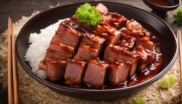 тарелка с рисом и тарелка, на которой написано " мясо "
