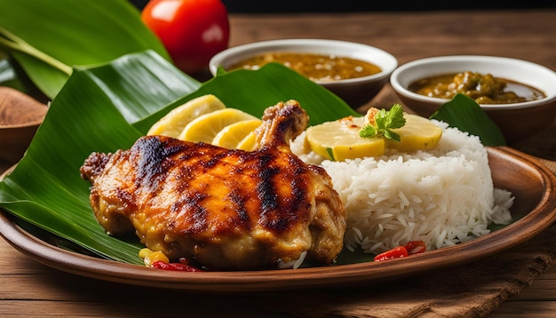 a plate of food with rice and a plate of food