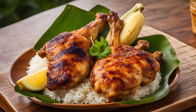 a plate of food with rice rice and a banana