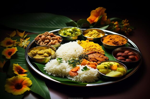 a plate of food with rice, rice, and vegetables.