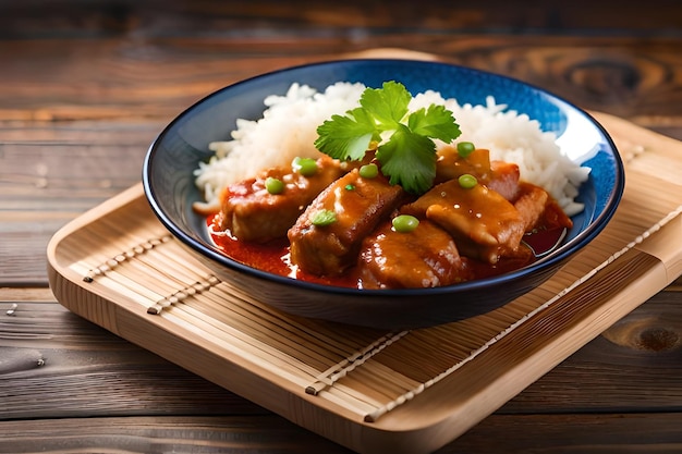 a plate of food with rice and rice