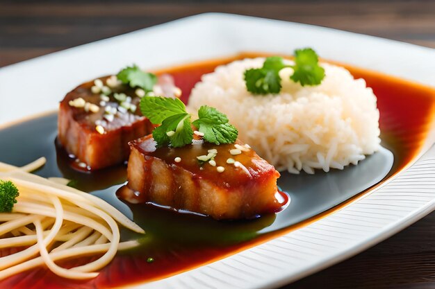 a plate of food with rice and rice