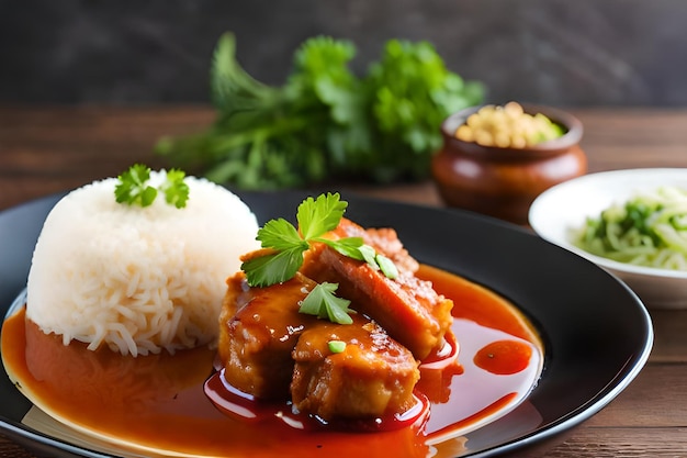 a plate of food with rice and rice