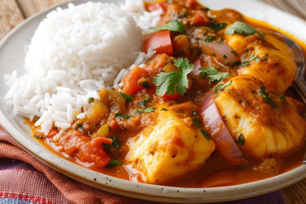 a plate of food with rice and a spoon