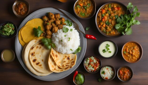 Photo a plate of food with rice and vegetables on it