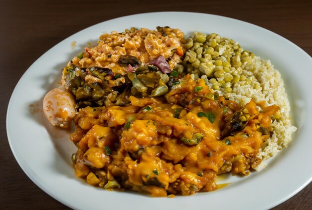 A plate of food with rice and vegetables on it