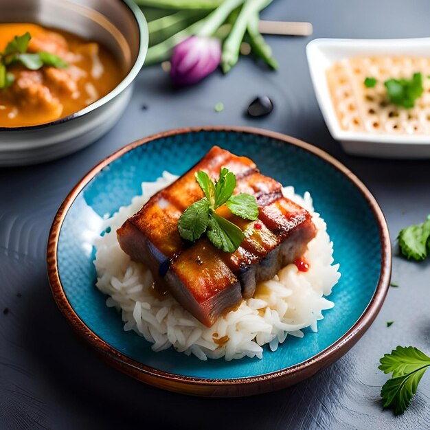 A plate of food with rice and vegetables on it