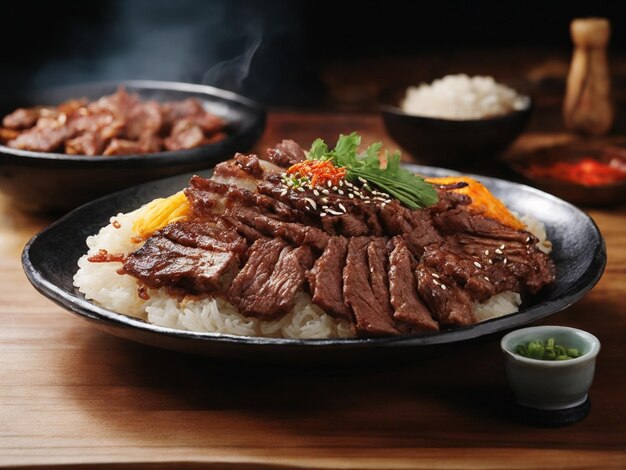 a plate of food with rice and vegetables on it