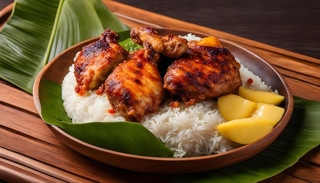 Photo a plate of food with rice and vegetables