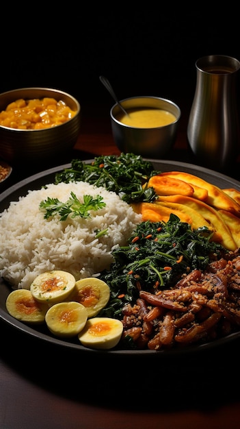 A plate of food with rice and vegetables