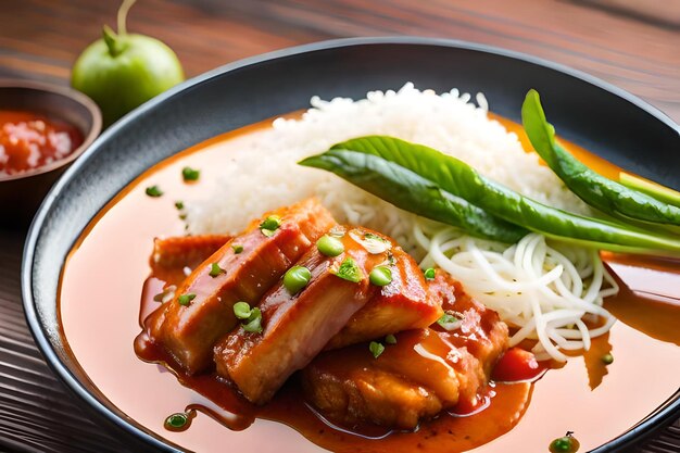 a plate of food with rice and vegetables