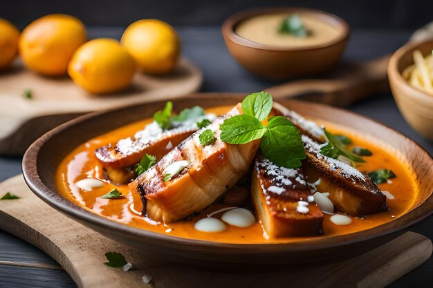 a plate of food with a slice of banana on it