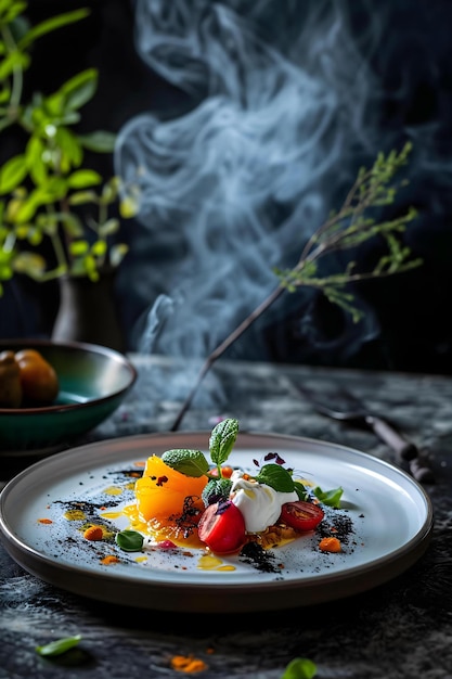 a plate of food with smoke coming out of it