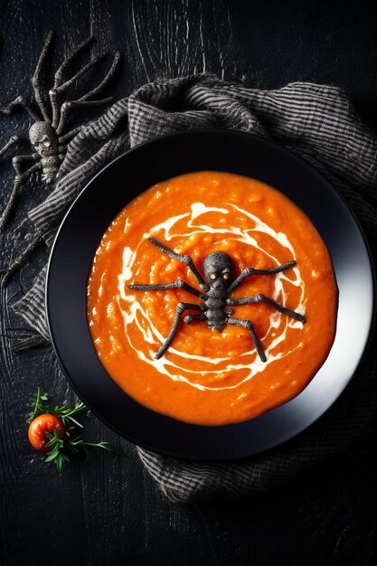 Photo a plate of food with a spider on it