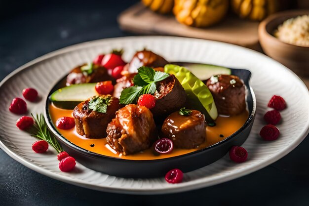 a plate of food with a spoon and a bowl of food