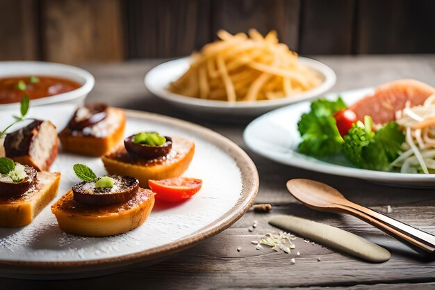 Foto un piatto di cibo con sopra un cucchiaio e un piatto di cibo