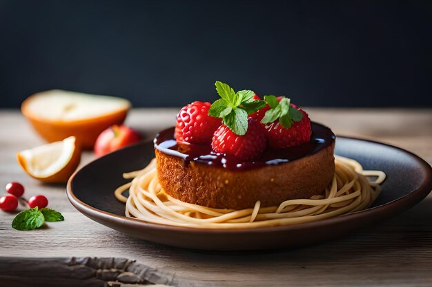 a plate of food with strawberries and cheese on it