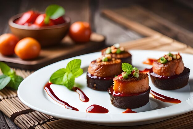 A plate of food with strawberries and chocolate on it