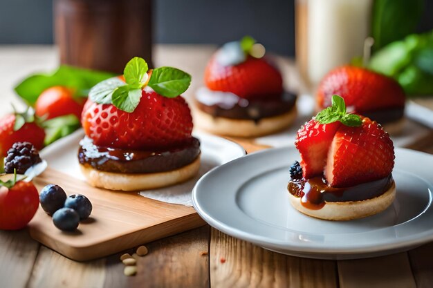 イチゴとチョコレートが乗った食べ物の皿