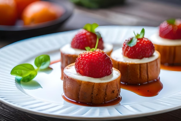 A plate of food with strawberries and cream cheese