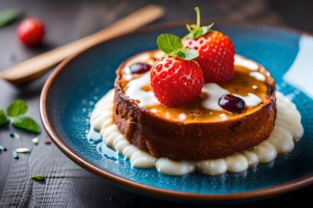 A plate of food with strawberries and cream