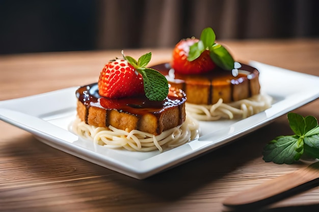 Foto un piatto di cibo con fragole e sopra una fragola