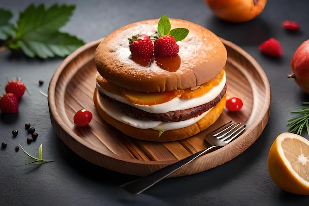 딸기와 크림 케이크가 있는 음식 접시