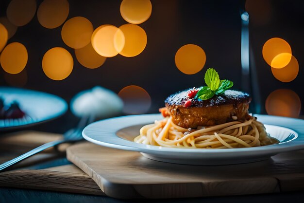 Un piatto di cibo con una fragola su di esso si siede su un tavolo