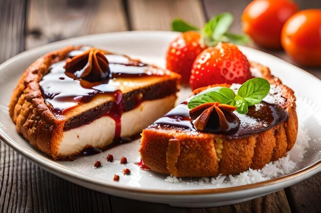 A plate of food with a strawberry on it