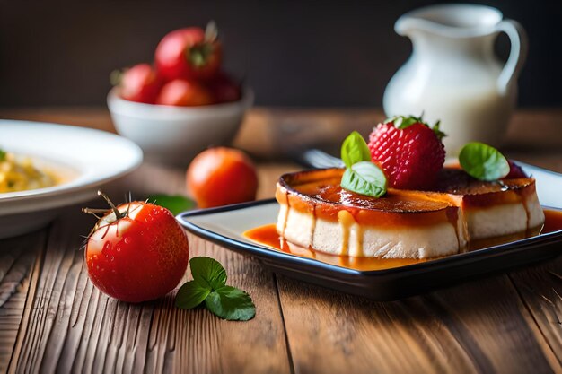 A plate of food with a strawberry on it