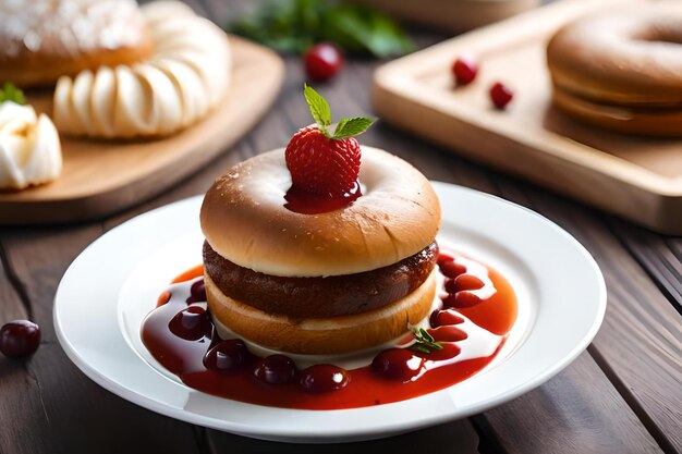 A plate of food with a strawberry on it