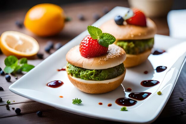 A plate of food with a strawberry and a strawberry on it