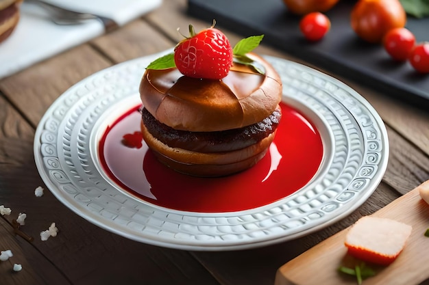 A plate of food with a strawberry on top