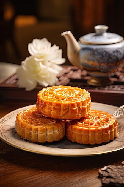 Photo a plate of food with a teapot on it