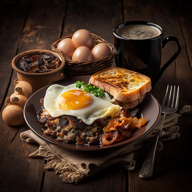 A plate of food with toast and eggs on it