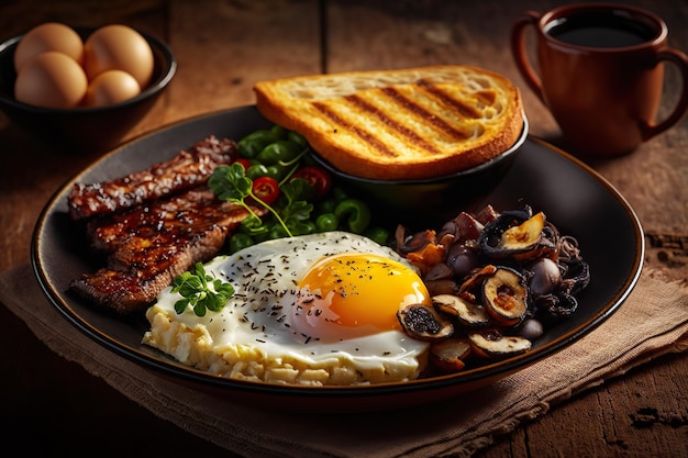 A plate of food with a toast and a plate of food